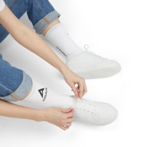 Custom White Sublimation Crew Socks — ORAVK Logo Athletic Socks